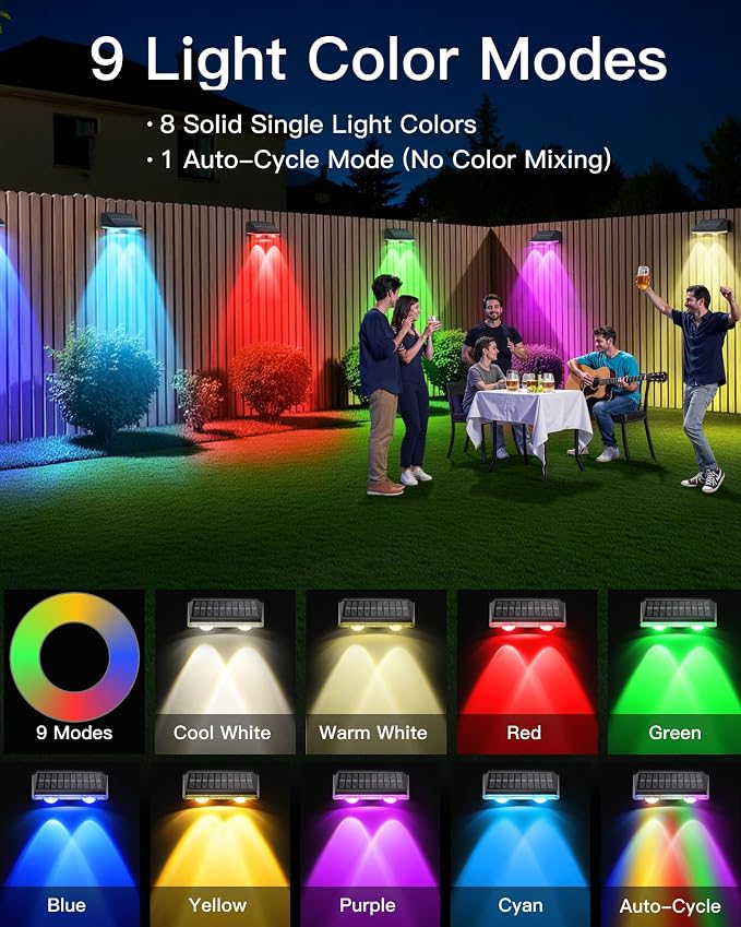 Solar Fence Lights Outdoor, 6 Pack IP65 Waterproof Fence Lights Solar Powered - Image 5