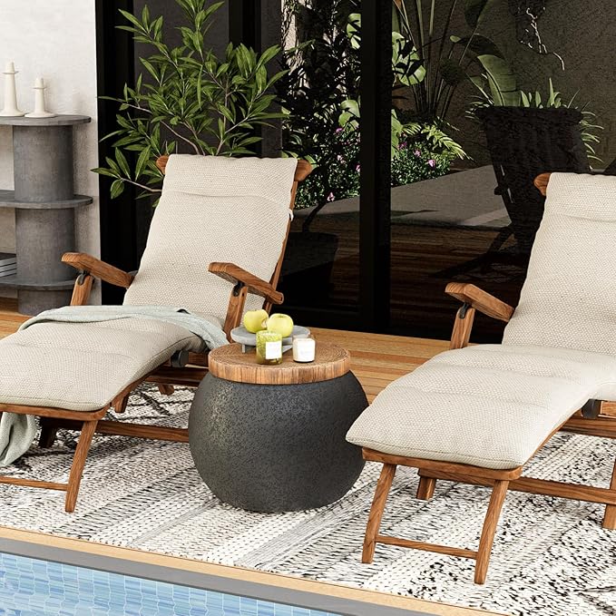 SUNBURY Outdoor Side Table Set of 2, Patio Decorative Garden Stool Wooden-Look - Image 2