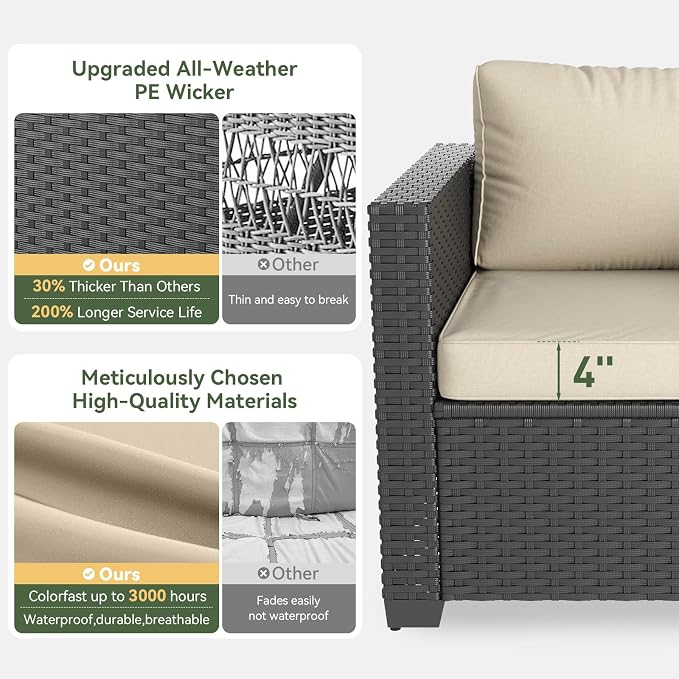 Aoxun 1 Piece 3-Seats Sofa Patio Furniture Set, Wicker Outdoor Furniture - Image 5