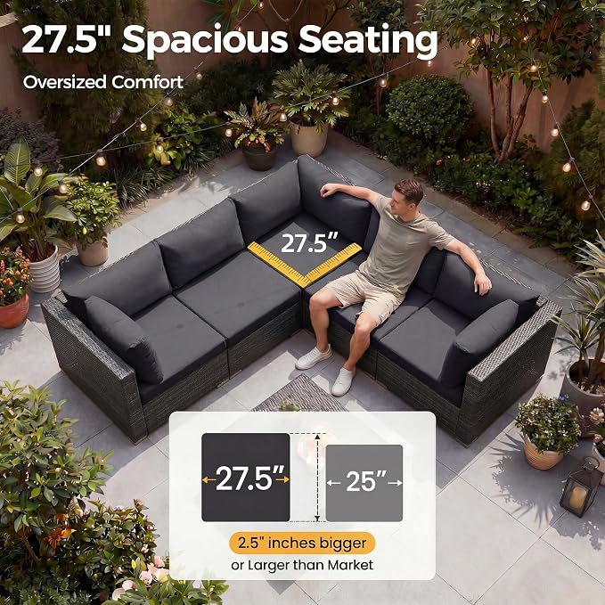 NICESOUL 29.3'' High Back Outdoor Patio Sectional Furniture Sofa Set - Image 6