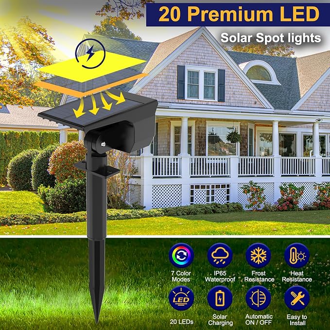 nipify 10 Pack Solar Spot Lights Outdoor Color Changing, 7 Modes Halloween RGB - Image 7