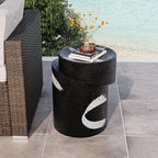 COSIEST Outdoor Side Table Black, Cylinder Shaped MgO Concrete Side Table by COSIEST