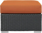 Modway Sojourn Wicker Rattan Outdoor Patio Sunbrella Fabric Ottoman in Canvas - Image 4