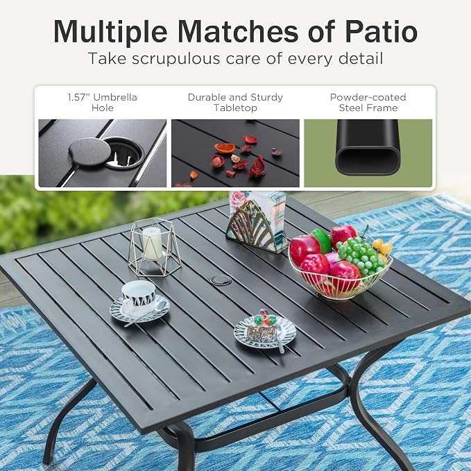 PHI VILLA 6 PCS Outdoor Dining Sets, All-Weather Square Patio Table and Chairs - Image 8