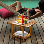 ENKEZI Acacia 24 Inches Outdoor Side Table, 2-Tier Sturdy Patio, End Table - Image 2