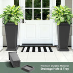 Set of 2 Tall Planters with Drainage Tray, 24 Inch Large Flower Pots - Image 4