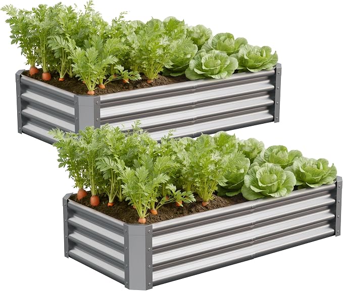 Galvanized Raised Garden Bed, Outdoor Planter Box Metal Patio Kit Planting Bed by Anmiro