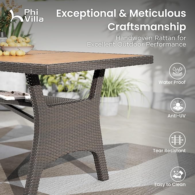 PHI VILLA Outdoor Dining Set for 6, Rectangular Rattan Table - Image 7