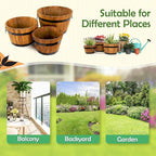 Idzo Set of 3 Wooden Flower Boxes Outdoor, Durable Acacia Wood Barrel Planters - Image 6