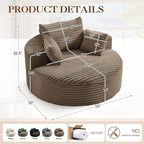 Oversized Round Chaise Longue Chair Indoor, Modern 55-inch Upholstered Corduroy - Image 2