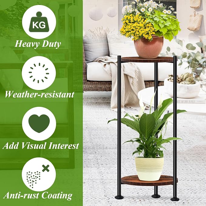 Plant Stand Indoor Outdoor, Heavy Duty Indoor Plant Shelf, 2 Tier Flower Stand - Image 5