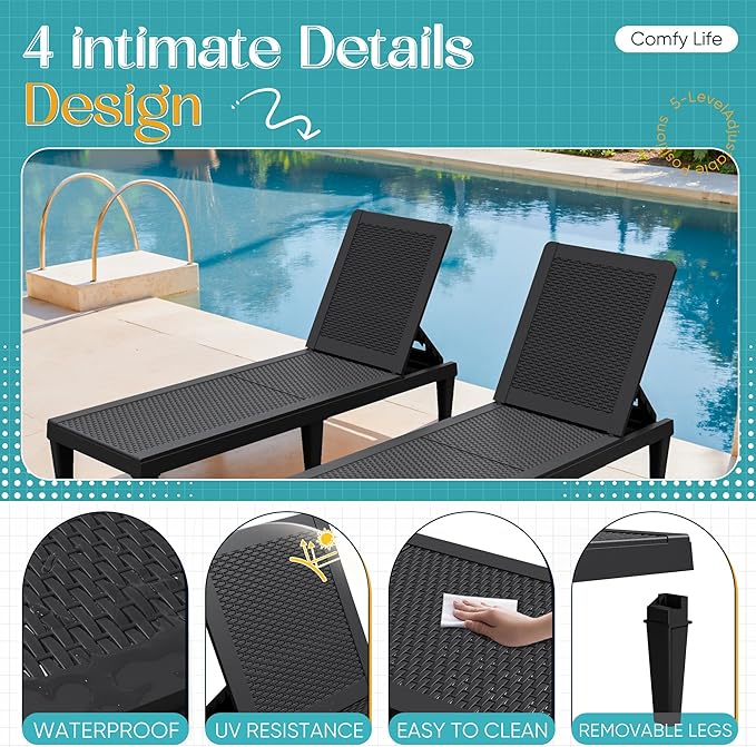 Greesum Outdoor Chaise Lounge Chairs Set of 2 - Image 4