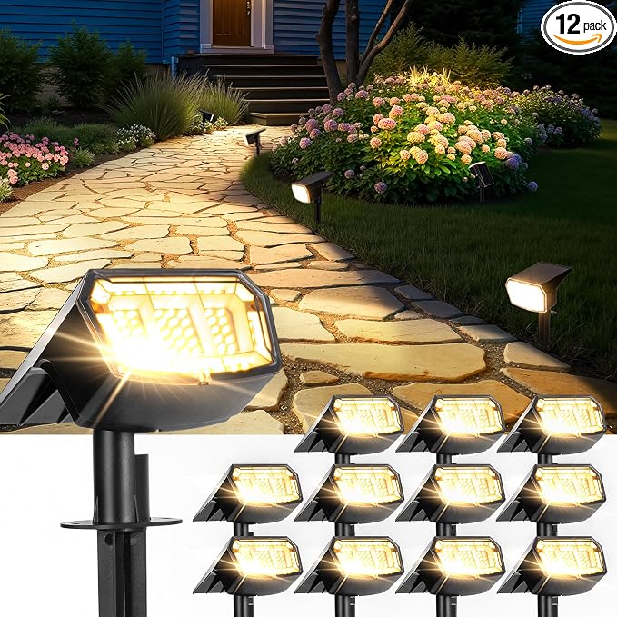 Solar Spot Lights Outdoor IP67 Waterproof 12 Pack, 63 LED 3 Modes Solar by Unknown