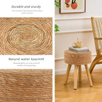 Handwoven Outdoor Ottoman, Water Hyacinth Pouf Round Patio Footstool - Image 5