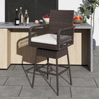 ORALNER Outdoor Wicker Swivel Bar Stools Set, Footrest & Seat Cushion, Metal - Image 2