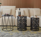 HFHOME Set of 3 Metal Outdoor Side Table, Nesting Round Coffee Table - Image 6