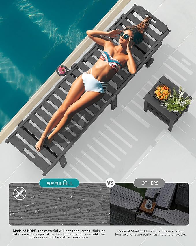 SERWALL Outdoor Chaise Lounge Set of 4, HDPE Lounger - Image 8