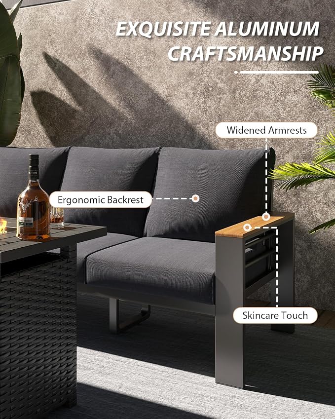 Aoxun Aluminum Outdoor Patio Furniture Set, 6-Piece Outdoor Sectional - Image 6