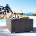 COSIEST Outdoor Furniture Brown Wicker Glass-Top Coffee Table - Image 2