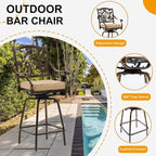 3-Piece Outdoor Bar Height Dining Set, Cast Aluminum Swivel Bar Stools - Image 3