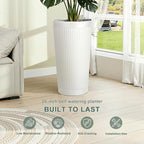 24” Tall Outdoor Planters Set of 2, Self Watering Flower Pots White Planters - Image 3