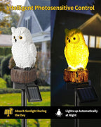 iStatue 2PC Solar Owl Garden Stake Lights, Handcrafted Resin Owl Outdoor Decor - Image 2