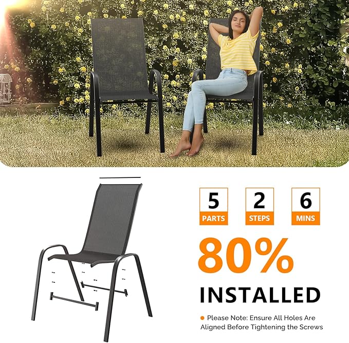 VINGLI 4 Pack Stackable Outdoor Bar Chairs – High Back Sling Chairs - Image 6