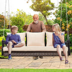 3-Person Wicker Porch Swing Chair Heavy Duty 900 LBS Outdoor Rattan Patio Swing - Image 7
