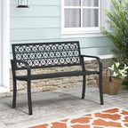 50" Outdoor Bench, Metal Weatherproof Garden Bench Cast Iron Heavy-Duty Patio - Image 6