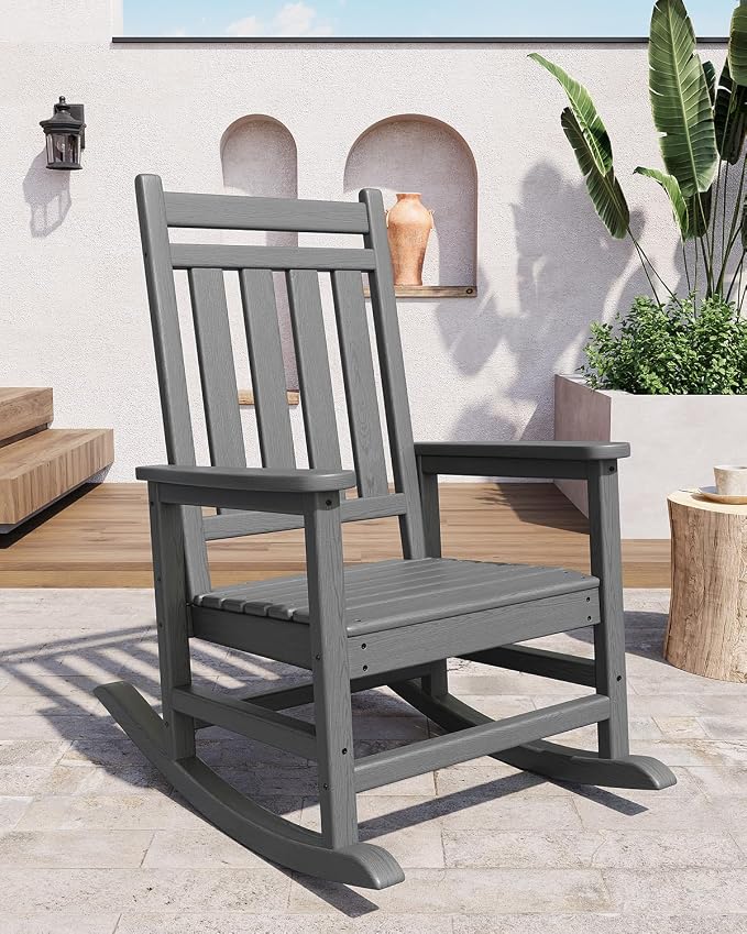 GarveeLife Poly Lumber Rocking Chair Outdoor Set of 4- HDPE High Back Porch - Image 5