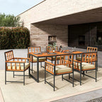 Tangkula 7 Pieces Patio Dining Set, Outdoor Acacia Wood Table and Chairs - Image 8