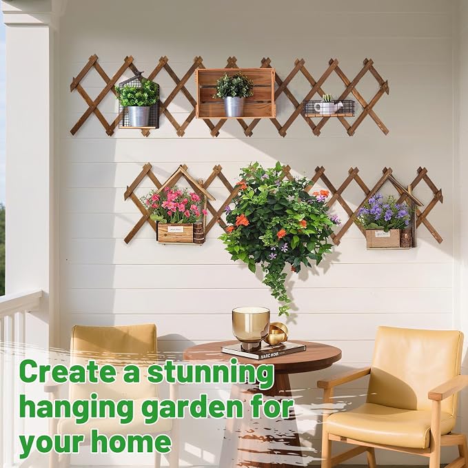 Pack of 2 Extra Thick Wooden Wall Trellis- Expandable Wall Planter Lattice - Image 2