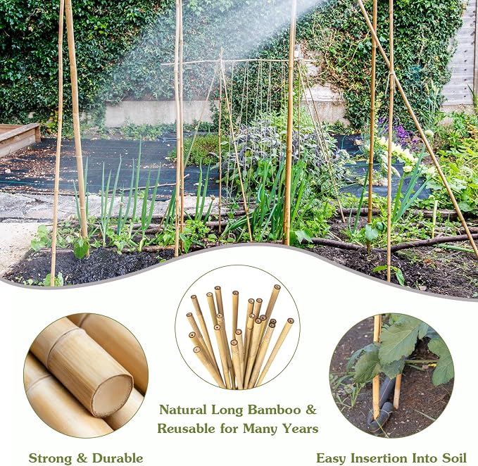 Plant Stakes 4FT, Natural Bamboo Stakes, HAINANSTRY 25Pcs Sturdy Bamboos Garden - Image 4