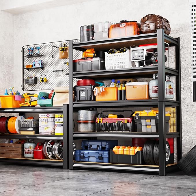 AOAORRG Set of 5 Garage Shelving Heavy Duty Storage Shelves, Metal Adjustable - Image 2