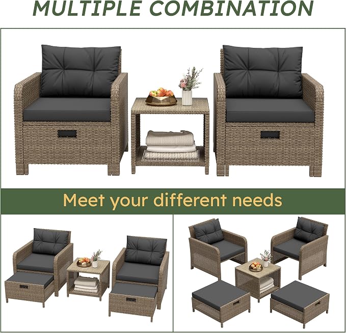 LHBcraft Balcony Furniture 5 Piece Wicker Patio Furniture Set, Outdoor - Image 6