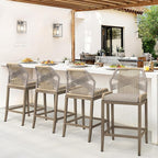 Outdoor Bar Stools, Rattan Outdoor Counter Height Bar Stools Set of 4, 26.5" H by COZYMAN