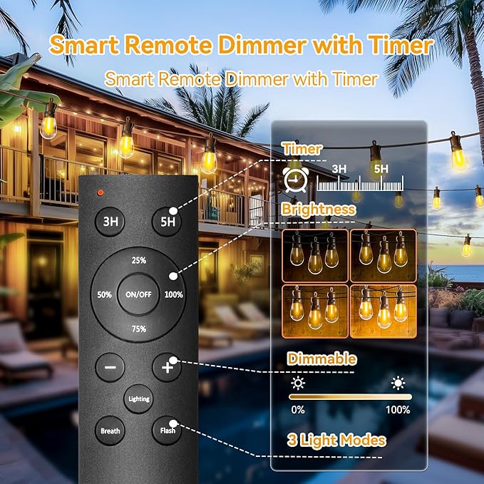 Outdoor String Lights Patio LED Light Outside - 45M 43+2 S14 LED Dimmable 150ft - Image 4