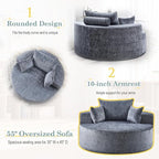 Oversized Round Chaise Longue Chair Indoor, Modern 55-inch Upholstered Chenille - Image 5