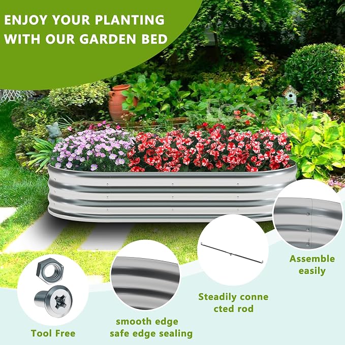 zizin 2 Pack Oval Galvanized Raised Garden Bed Kit 8x2x1ft Large Metal Planter - Image 3