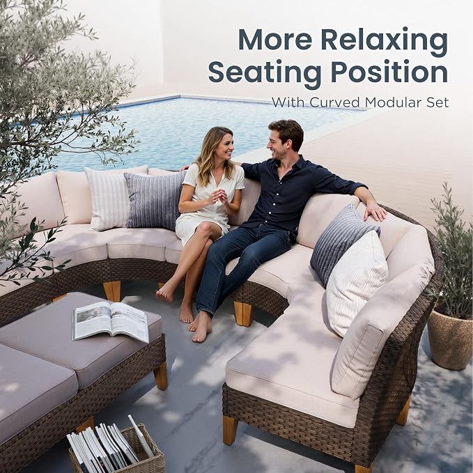 PHI VILLA 7-Piece Wicker Patio Furniture Set, Outdoor Half-Moon Curved - Image 3