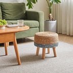 YMYNY Foot Stool Natural Seagrass Hand Weave, 12.6" Small Ottoman, Round - Image 2
