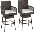 ORALNER Outdoor Wicker Swivel Bar Stools Set of 2, Footrest & Seat Cushion by ORALNER