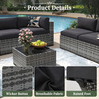 Aoxun 7 Piece Patio Furniture Set Wicker Rattan Patio Conversation Set Outdoor - Image 5