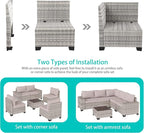 12-Piece Outdoor Patio Furniture Set Wicker Sectional Sofa Set, Patio - Image 2