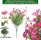 20 Bundles Artificial Flowers for Outdoors, UV Resistant Fake Plants Flowers - Image 2