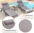 HOMREST Pool Lounge Chairs Set of 3, Outdoor Wicker Chaise Lounge Chair - Image 4