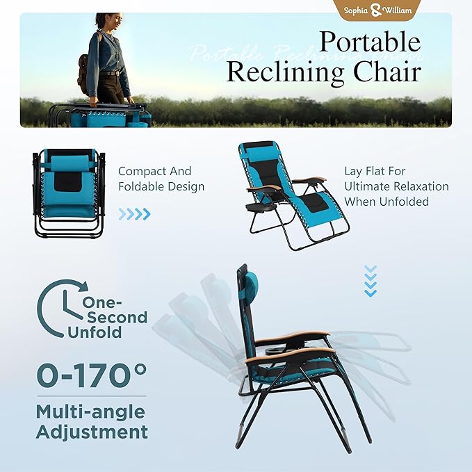 Sophia & William Oversized XXL Zero Gravity Chair, Padded Recliner Outdoor - Image 6