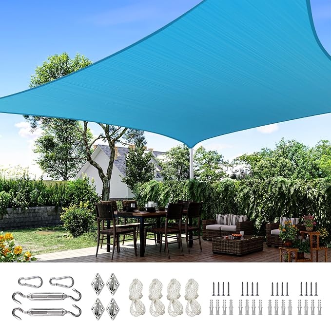 Quictent 24X24FT Large Overzied 185G HDPE Square Sun Shade Sail Turquoise by QUICTENT