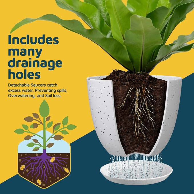 White Gray Plant Pots with Drainage Holes & Saucers 15 Pack, Indoor & Outdoor - Image 6
