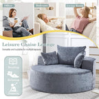 Oversized Round Chaise Longue Chair Indoor, Modern 55-inch Upholstered Chenille - Image 8